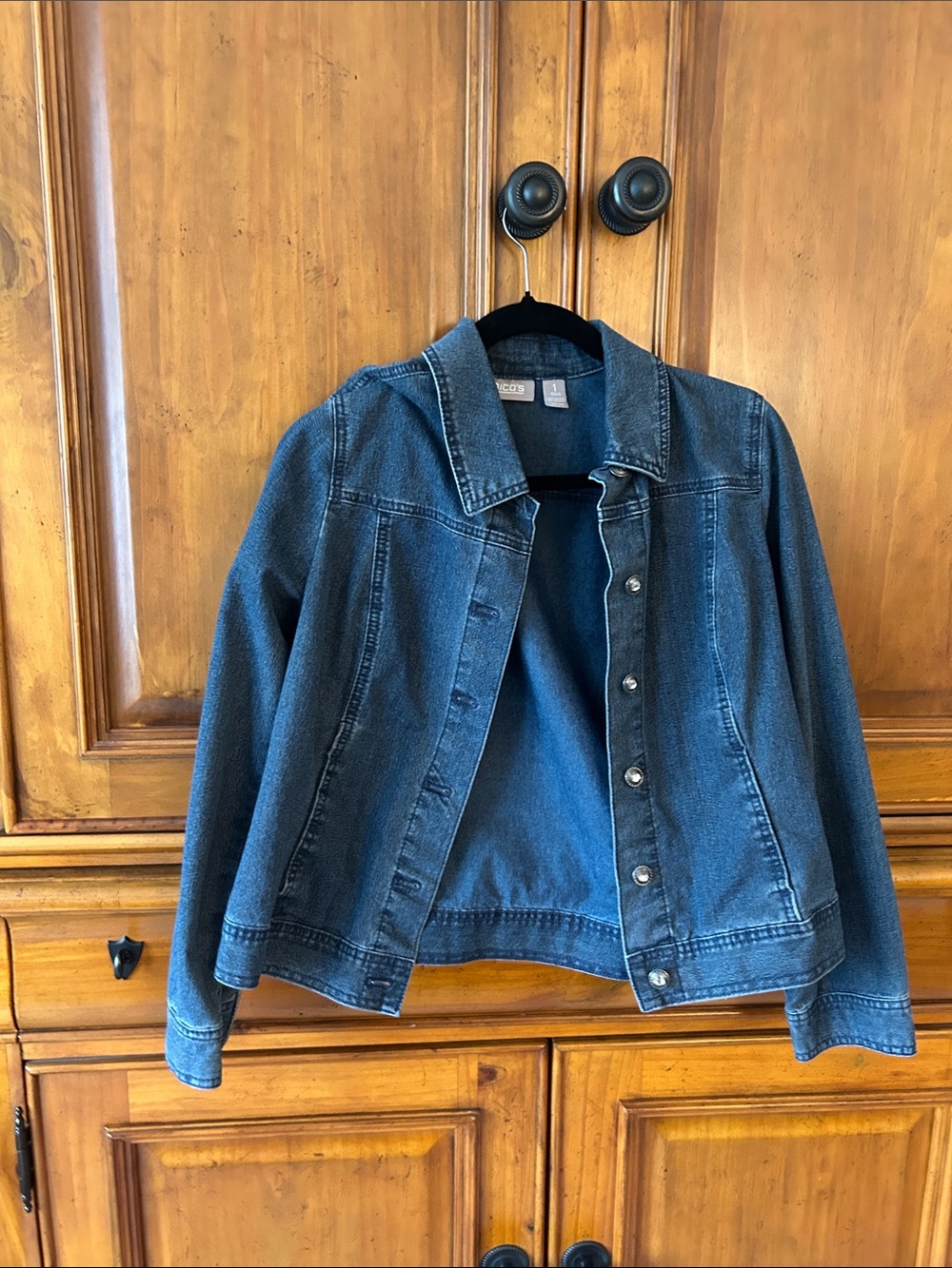 Chico's Dark Blue Denim Jean Jacket - Button-Front